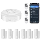 eMylo WiFi Türalarmsystem Smart Wireless House Alarm WiFi Door Window Sensors mit 6 Tür- und Fenstersensoren, 3 Fernbedienungsschlüssel, kompatibel mit Alexa, Google Home