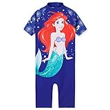 Disney Badeanzug Mädchen, Neoprenanzug mit kurzen Ärmeln, kurzer Hose & Reißverschluss - Mädchen Geschenke (Blau Arielle, 4-5 Jahre)