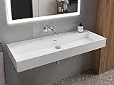 Aqua Bagno | Keramik Waschbecken in weiß, eckiges Handwaschbecken, moderner Waschtisch für Wand-Montage | 1212 x 466 mm