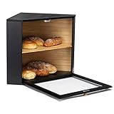 HOMEKOKO Doppellagige Bambus-Eck-Brotbox für Küchentheke, Holz, große Kapazität, Bambus-Brot-Lebensmittel-Aufbewahrungsbehälter (schwarz)