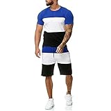 Yowablo Short Thin Sets Herren 2 TLG. Outfit Sport Set Kurzarm Sommer Freizeit Casual (XL,blau)