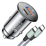 AINOPE Auto Ladegerät USB C [Kommt mit USB C zu C Kabel], 48W PD&QC 3.0 Zigarettenanzünder USB,Schnell Metall USB kfz Ladegerät für iPhone 12/12 Pro/12 Mini/11/11 Pro/XR/XS/8/8 P, Samsung S10/S9
