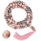 108 Mala-Perlen-Armband, natürlicher, Heilkristallstein, Mala-Gebetsperlen-Halskette, elastischer Edelstein-Schmuck für Männer und Frauen, buddhistisches Gebetsperlen-Armband (Pink Jasper)