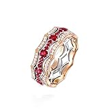 AmDxD Ringe für Damen, Rose Gold 750 Solitär Ring Memoirering Welle Design mit 0.52ct Rubin, Geschenk für Valentinstag, Rose Gold, Gr.52 (16.6), Echte Goldserie