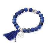 Armband mit Buddhistische Perle – EIN Armband aus natürlichen Perlen mit Amulett Buddha Kopf und Charme Lotusblüte Schutzstein Chakren - blau