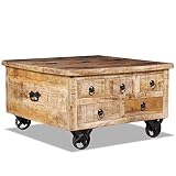 Homgoday Couchtisch aus unbehandeltem Mangoholz, 70 x 70 x 40 cm, Couchtisch, Couchtisch, Tisch für Büro, Schlafzimmer, G