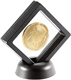 Maios - Bitcoin Münze Vergoldete in Acrylschutz und Schwimmrahmen - Bitcoin Münze Gold mit Aussteller - Bitcoin Münze groß 4cm - Bitcoin Coin pro Holder - Münze Bitcoin