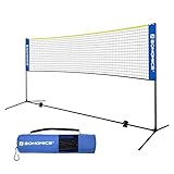 SONGMICS 4 m Badmintonnetz, Tennisnetz, höhenverstellbar, Set bestehend aus Netz, stabilem Metallgestell und Transporttasche, blau-gelb SYQ400Q02