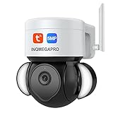 Überwachungskamera 5MP Wlan Kamera Überwachung Aussen,INQMEGAPRO Flutlichtkamera mit Farbnachtsicht,Automatische Verfolgung,2-Wege-Audio,Menschenerkennung Alarm,IP66 Wasserdicht,SD Slot/Cloud,TUYA APP