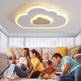 LED Deckenleuchte Schlafzimmer Kinderzimmerlampe Deckenlampe Deckenleuchte für Kinder Wolken deckenleuchte Holz Stufenloses Dimmen mit Fernbedienung Mit Nachtlichtfunktion 50CM