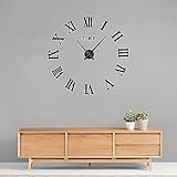 Comius Sharp DIY Wanduhr, Moderne 3D rahmenlose große Uhr, Römische Ziffern Aufkleber Wanduhr für Wohnzimmer Küche Büro Dekoration, Stille Wanduhr