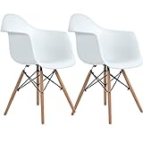DORAFAIR 2er Set Modern Esszimmerstühle Wohnzimmerstuhl, Skandinavisch Armlehnstuhl mit Solide Buchenholz Bein, Weiß