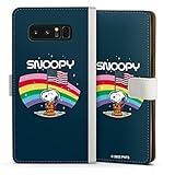 DeinDesign Klapphülle kompatibel mit Samsung Galaxy Note 8 Duos Handyhülle aus Kunst Leder weiß Flip Case Snoopy Regenbogen Peanuts