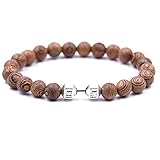 Lion & Son Holz-Perlen Armband Herren Buddha-Armreifen Damen-Armschmuck Gladiator Helm Wood Hamsa Skull Hantel Fitness Bracelet Hand gebunden Armreif Surfer W