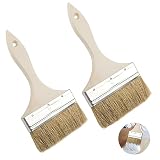 Malerpinsel, 2 Stück Lasurpinsel 100mm/125mm, Flachpinsel mit Holzstiel, Lackierpinsel Flächenstreicher - Pinselset für Lacke Lasuren Öle Wand-Farb