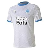 PUMA Herren Olympique Marseille Saison 2021/22 Home Trikot Replica with Sponsor T-Shirt, White-Bleu Azur, L