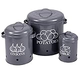 Aufbewahrungsbehälter für Kartoffeln, Zwiebeln, Knoblauch, weiß, mit Belüftungslöchern, Metalldeckel
