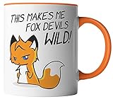 vanVerden Tasse - Denglisch - This makes me fox devils wild! - Das macht mich Fuchsteufelswild - Fuchs Tier Wald - beidseitig Bedruckt - Geschenk Idee Kaffeetassen, Tassenfarbe:Weiß/Orange