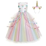 Foierp Mädchen Prinzessin Kleid,Mädchen Einhorn Kostüm Kleid Prinzessin Langes Abendkleid für 3-12 Jahre