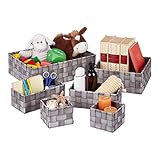 Relaxdays Aufbewahrungskorb, 6er Set, 4 Größen, Körbchen in Holzoptik, geflochten, Schrank & Regal, Kunststoff, g