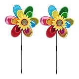 Relaxdays Windrad Blume, 2er Set, Windspielstecker Garten & Balkon, HBT: 75 x 38 x 14 cm, Windmühle reflektierend, b