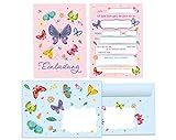 Junapack 12 Einladungskarten incl. 12 Umschläge zum Kindergeburtstag Mädchen Schmetterlinge