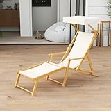 GIANTEX Liegestuhl aus Birkenholz, Klappstuhl mit Sonnenschutz, verstellbarem Rückenlehne & Fußstütze, Sonnenliege mit Ersatzteilen für Strand, Terrasse & Pool, N