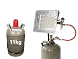 Rothenberger Industrial 4 teiliges Komplett-Paket: Gas Heizstrahler Aufsatzstrahler mit Zündung | 0,4 m Propangasschlauch | 1x Propankonstantregler 50 mbar und Propangas 11 kg