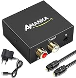 AMANKA Audio Konverter Wandler Digital, Toslink und Koaxial zu Analog (Cinch und 3,5mm Klinke) mit Netzteil 5V/DC und Toslinkkabel - Schwarz