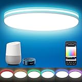 OEEGOO RGB LED Deckenleuchte WIFI Smart, 18W LED Deckenlampe Farbwechsel Dimmbar, LED Lampe für Kinderzimmer, Wohnzimmer, Schlafzimmer, Alexa und Google Kompatibel, APP/Sprachsteuerung Φ22CM