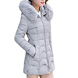 Damen Kapuzenjacke P709 Warmer Mantel mit Pelzkragen aus Baumwolle, grau, 48