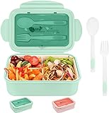 Lunchbox Brotdose,Kinder Brotdose mit Fächern,Bento Box für Kindergarten, Schule, Ausflüge (Drei Gitter Grün)