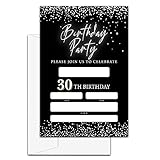 LeFohLon Party-Einladungskarten zum 30. Geburtstag, doppelseitig, silberfarben, glitzernd, mit Umschlägen, D52