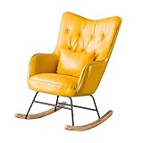 Springhua. Schaukelstuhl mit verstellbarer Rückenschaukelstuhl Wohnzimmer Schlafzimmer Balkon Lounge Chair & Metallbeine for Zuhause oder Büro Relax-Stuhl (Farbe: Gelb, Größe: 95x80x66cm)