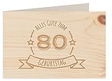 Holzgrußkarte - Geburtstagskarte - 100% handmade in Österreich - Postkarte Glückwunschkarte Geschenkkarte Grußkarte Klappkarte Karte Einladung, Motiv:80 GEBURTSTAG ZIRBE