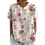 Damen Tshirt Musselin Bluse Casual Leinenbluse Oberteile Große Größen Tops Elegante Blusenshirt Lang Tunika Basic Shirt Oversized Longbluse Freizeithemd Mode Longshirt Blusen (Hot Pink, M)
