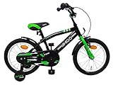 AMIGO BMX Fun - Kinderfahrrad für Jungen - 16 Zoll - mit Handbremse, Rücktritt, Lenkerpolster und Stützräder - ab 4-6 Jahre - Schwarz/Grün