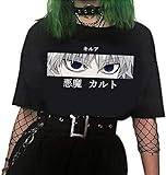 Yesgirl Hunter X Hunter Tshirt Damen Teenager Killua Shirt Frauen Anime 3D Druck Sommer T-Shirts Mode Herbst Kurzarm Casual Sport Blusen Shirt Oberteile Tops Schwarz Large