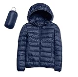 ZHIAN Daunenjacke Mit Kapuze, Daunenjacke, Kurze Daunenjacke Mit Kapuze, Gesteppte Daunenjacke, Leichte Kurze Winterjacke For Die Zwischensaison(Navy blue,XL)