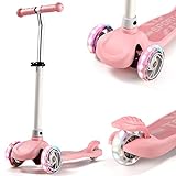 IMMEK Kinderroller 3 Räder für Kinder Roller ab Über 2 Jahre alt Kleinkinder Scooter für Mädchen und Jungen mit 3 PU LED Räders, Einstellbare Lenkerhöhe und Maximales Gewicht von 50 kg (Rosa)