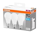 Osram LED Base Classic A Lampe, in Kolbenform mit E27-Sockel, nicht dimmbar, Ersetzt 75 Watt, Matt, Kaltweiß - 4000 Kelvin, 3er-Pack