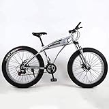 Fat Tire Mountainbike für Erwachsene, leichter Rahmen aus Karbonstahl, für Strand, Schneemobil, Herren-Fahrrad, doppelte Scheibenbremse, 66 cm Räder, Silber, 7 Gänge.