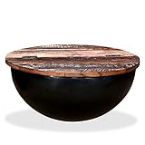 Susany Couchtisch Beistelltisch Wohnzimmertisch Kaffeetisch Sofatisch Teetisch Tisch Recyceltes Massivholz Schwarz Trommelform 60 x 27 cm