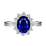 KnSam Echt Schmuck Ring Saphir 1.7ct Blau, Eheringe 18K Au750 Weißgold Oval Blumen Design Trauringe Verlobungsring Diamantring 0.48ct für Damen, Gr.65 (20.7)