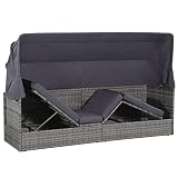 Hommdiy Gartensofa mit Sonnendach Sonnenliege Gartenliege Lounge Gartenbank Gartenbett Sofa Gartenmöbel Liege Relaxliege Sofabett Poly Rattan G
