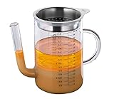 Küchenprofi Fett-Trennkanne 1 Liter, Aus Glas & Rostfreiem Edelstahl, Soßenkanne für Bratensaft, Fetttrenner, Fetttrennkanne Glas, Fettabscheider für Soßen, Integriertes Sieb und Messskala, Silber / Transp