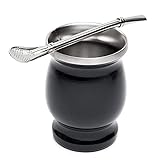 Mate Cup Yerba Mate Teebecher, isoliert, Edelstahl, mit Bombilla-Strohhalm, Schwarz, Küchenwerkzeug-Set