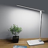 Somerick Schreibtischlampe LED - USB dimmbare Schreibtischlampe mit 5 Helligkeit & 5 Stufen, Schreibtischlampe mit Touch Control Licht zum Lesen, Büro, Arbeitszimmer (Weiß)