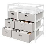 WOLTU Wickelkommode, Wickeltisch mit 6 Stoffschubladen, Umrandung, Kommode mit Schubladen, Sideboard Flur, 86,5x84x52 cm, Weiß Grau, WT020wg