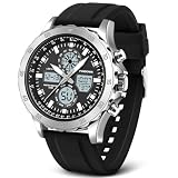 PINIDOUS Herren Uhren Sportuhr wasserdichte Militär Uhren Digitale Analoge Uhr für Herren,Aus Edelstahl Uhren mit Stoppuhr Alarm Licht Stündlicher Glockenschlag Multifunktions Armb
